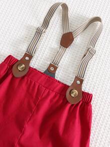 Cozy Pixies 2pcs Baby Boy Elegant Crown Pattern Contrast Color Bowknot Lapel Short Sleeve Shirt And Overalls Shorts Set, Formal Occasion - Burgundy - View 3