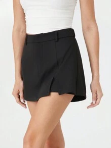 SHEIN EZwear Damen schwarze 2-in-1 gewebte Shorts mit Schlitzabschluss