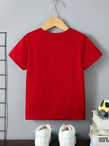 Toddler Boys' Casual Creative Small Red Heart Car Plaid Letter Print Short Sleeve Basic Round Neck T-Shirt