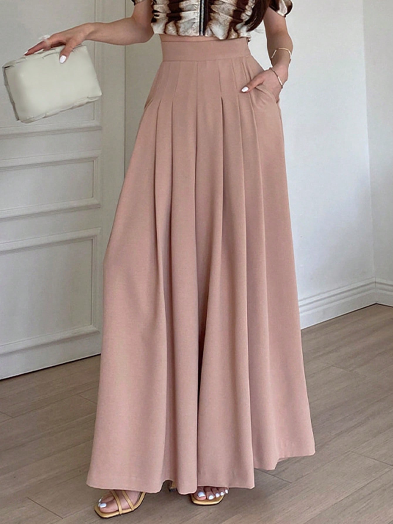 DAZY بنطلون سيدات بقصة فضفاضة ذو لون واحد أنيقة، ذ...