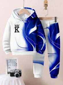 SHEIN KING, Blue Flame, Passionate, Life Force Baby Boy Casual Loose Comfortable Knit Soft Hoodie And Sweatpants Set