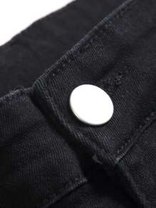 Manfinity LEGND 男式休闲纯色破洞紧身牛仔裤 - 黑色 - 查看 6