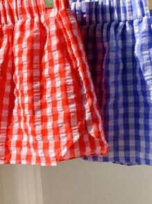 Comfortcana Shorts Casuais Soltos com Cintura Elástica e Estampa Xadrez Femininos - Multicolorido - Visão 4