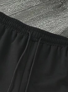 Manfinity EMRG Men's Plain Front Lace Up Graphic Casual Sweatpants - Black - View 4