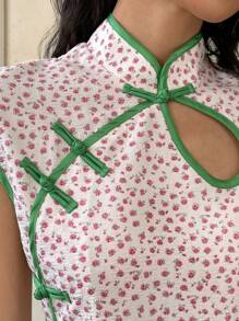 EastFlair Blusa informal con estilo nacional, de color y estampado de flores diminutas, de moda para llevar a diario