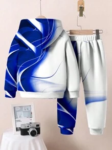 SHEIN KING, Blue Flame, Passionate, Life Force Baby Boy Casual Loose Comfortable Knit Soft Hoodie And Sweatpants Set
