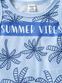 Baby Boy Coconut Tree Print + Navy Blue Shorts Casual 2 Pieces Outfit