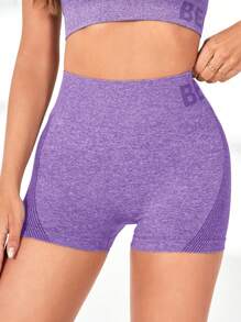 Women High Waist Simple Letter Pattern Detail Casual Sports Shorts Biker Shorts