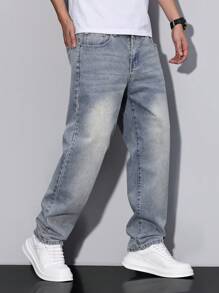 RivetRise Jeans casuales de corte recto y holgado con bolsillos, versátiles para hombres