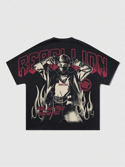 Street Life T-shirt décontracté à col rond et manches courtes avec imprimé figuratif pour hommes