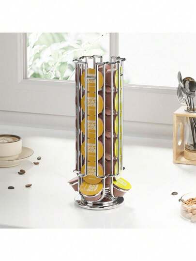 1pc Rotating Coffee Bean Stand, Coffee Capsule Storage Box, 24 Coffee Bean Capacity, Iron Structure, Rotating Carousel Coffee Bean Storage Rack, Suitable For Home/Office, Fits 5.3cm Coffee Capsules Valentine's Day, Valentines Wedding, Birthday