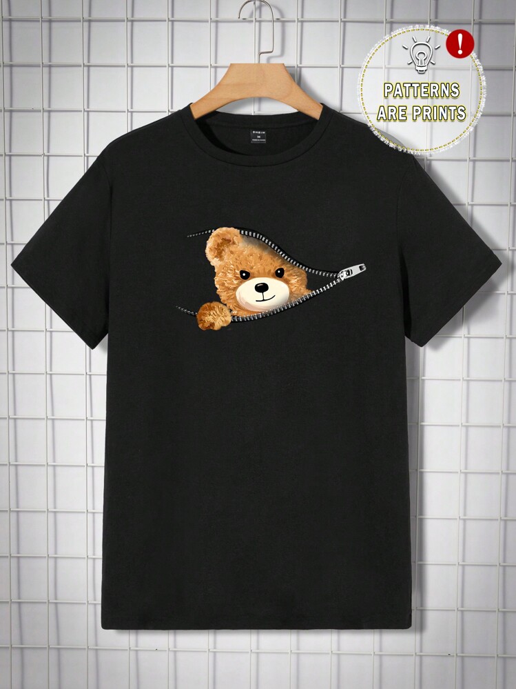 SWAVVY Men Cotton Bear Graphic Print Urban Short Sleeve Tee