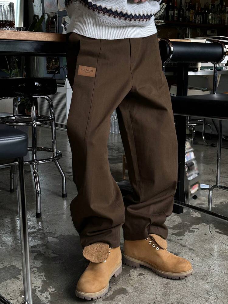 Men Brown Pants With All-Season Label Design