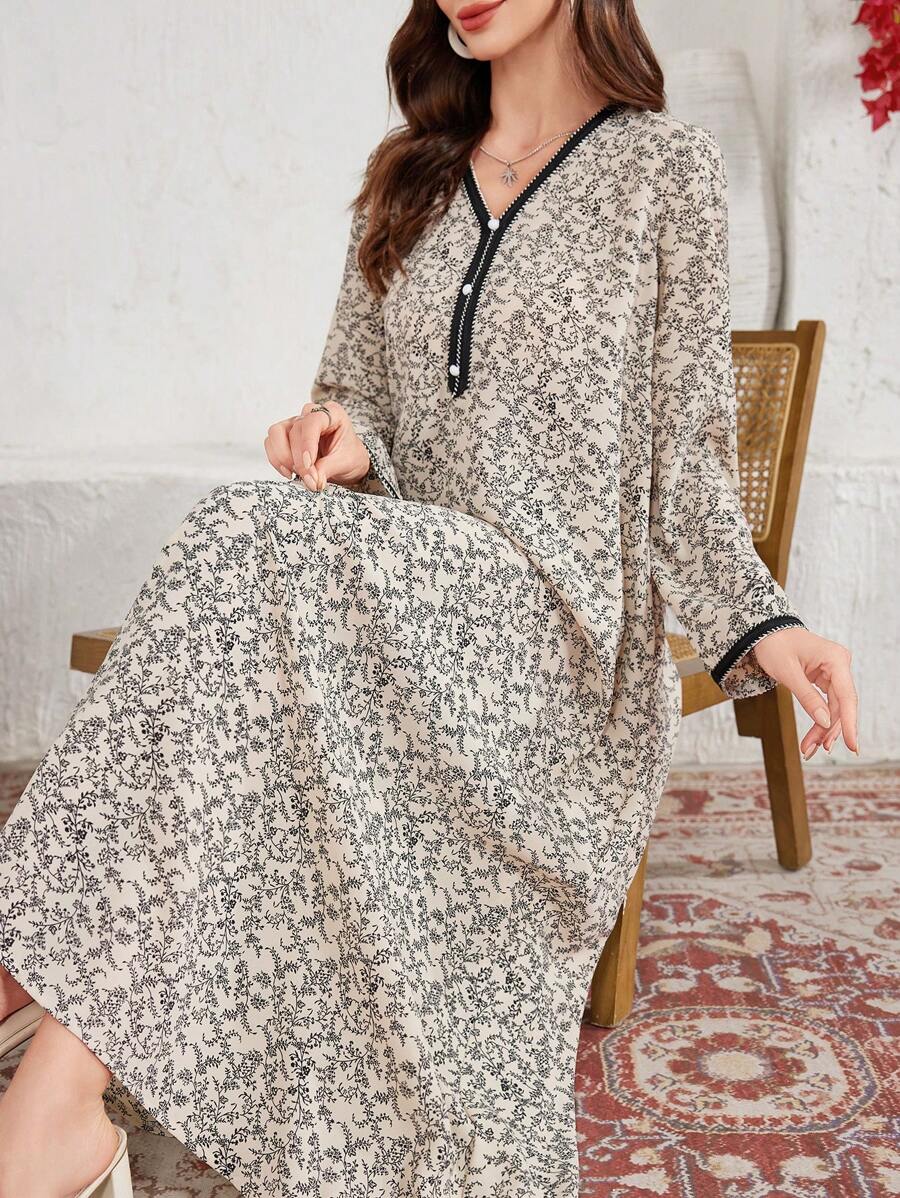 Al Najma 优雅别致的拼色阿拉伯女式连衣裙，阿拉伯连衣裙，端庄 - 彩色 - 查看 1