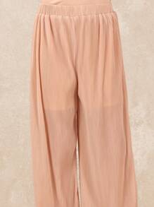 SUMWON Elegant Pleated Two Piece Set Ruffle Sleeve Party Special Occasion Evening Formal Wear With Wide Leg Palazzo Pants Holiday Princess Outfit - Orange - View 5