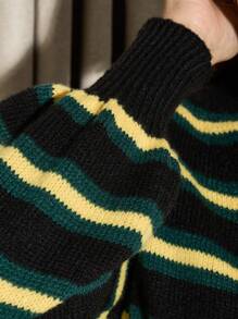 AiiRZ Striped Knit Button-Down Cardigan V-Neck Cropped Sweater Fashion Casual Fall Winter Collegiate Style Loungewear