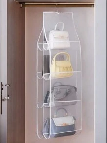 1pc 8-Pocket Handbag Organizer Hanging Storage Multiple Layers Of Vertical Space-Saving Home Wardrobe Closet Bag Holder - White - View 6