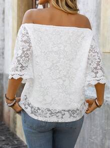 Breezaya Women's Fashion Loose Off Shoulder Lace Blouse - White - View 2