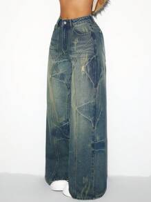 Jeanoix Quần Jeans Ống Rộng Thường Ngày Cho Nữ - Màu xanh lam - Xem 3