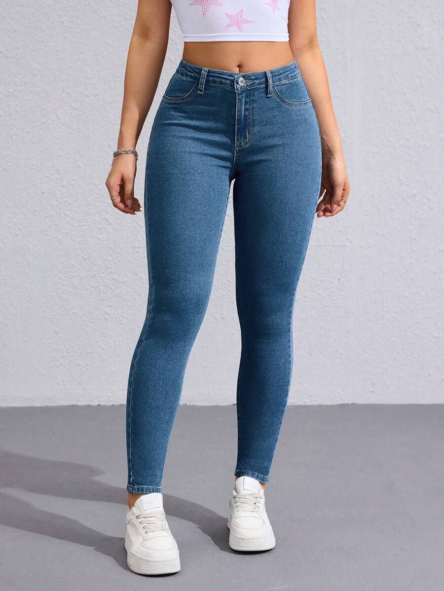 SHEIN Essnce Casual Washed Slim Fit Denim Jeans Y2k