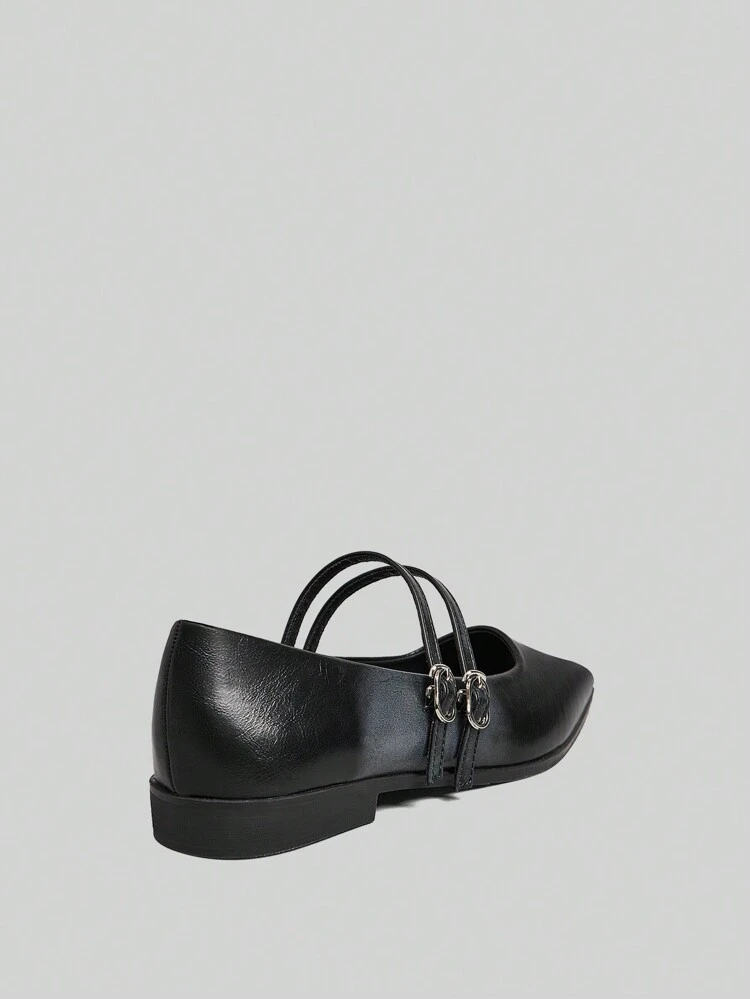 Women's Classic Retro Simple Plain Flat Mary Jane Shoes, Comfortable Casual Commuter Slip-On Square Toe Sandals, Black Valentine's Day