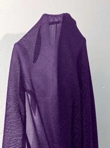 Viva Relle Plus Size Women Ruffled Flared Sleeve Shiny Bodycon Mini Dress - Purple - View 6