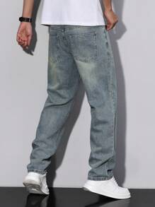 Manfinity Homme Men Pocket Straight Loose Casual Versatile Jeans - Blue - View 2