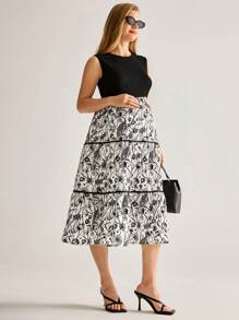 MaterniWear Maternity Contrast Floral Print Patchwork Sleeveless Dress