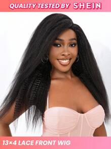 Transparent Lace Kinky Straight 13 X 4 Lace Front Wigs Real Human Hair Lace Frontal Closure Wigs With Baby Hair Pre Plucked Natural Hairline Wig Natural Black Color - Natural Black - View 1