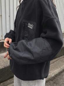 FRIFUL 女士宽松字母图案落肩长袖口袋细节运动衫