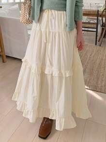 DAZY Women Casual Loose A-Line Ruffle Hem Skirt Low Rise - Yellow - View 2