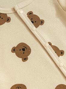 SHEIN 3 件套新生儿柔软蛇纹长袖上衣、连脚裤和帽子睡衣套装，秋冬 - 杏色 - 查看 10