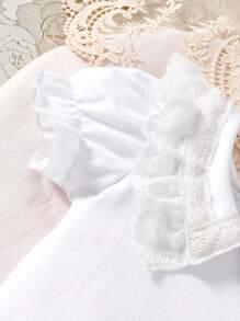 SHEIN Baby Mädchen Frühling & Sommer Lässig Spitze verziertes Rundhals einfarbiges T-Shirt