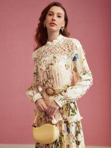 MOTF PREMIUM BLOUSE IMPRIMÉ FLORAL EN DENTELLE CONTRASTÉE - Multicolore - Voir 4
