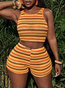 Slaydiva Conjunto de moda de verano para mujer - Festival de música, Pascua, Nashville, Bohemio, Fiesta de cumpleaños, Graduación, Estudiante diario, Vacaciones, Crucero, Playa, Tomar el sol, Vacaciones simples, Rayas texturizadas