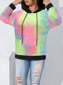 SHEIN LUNE Plus Size Plain Color Patchwork Long Sleeve Casual Sweatshirt Pullover Fall Sweatshirt - Multicolor - View 5