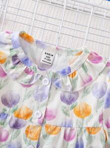 2pcs Baby Girls Casual Cute Sweet Elegant Short Sleeve Top And Pants Loungewear Set - Multicolor - View 4
