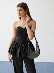 MOTF STUDIO RUFFLE TRIM ZIPPER BACK TUBE JUMPSUIT,SPRING/SUMMER