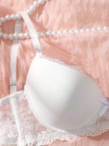 SHEIN 女士蕾丝内衣文胸和内裤套装（带钢圈） - 白色 - 查看 3