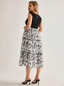 MaterniWear Maternity Contrast Floral Print Patchwork Sleeveless Dress