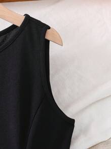 SHEIN Nova Glow Tween Girl 黑白褶皱拼接无袖圆领高腰休闲优雅连衣裙，淑女风，学院风，经典黑色连衣裙，白色，黑色，返校，情人节 - 黑與白 - 查看 11