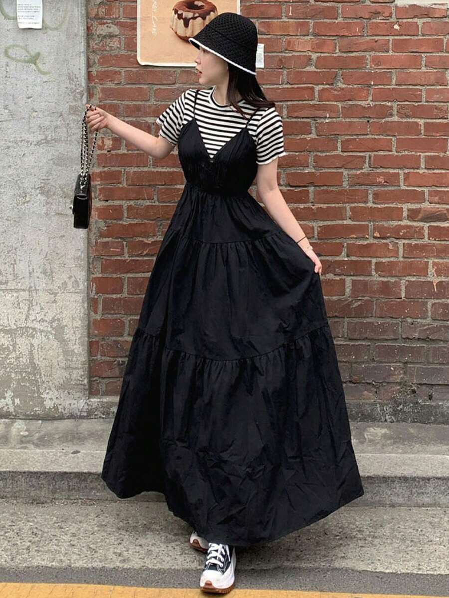 DAZY Robe mi-longue vintage sans manches avec ourlet évasé pour femmes