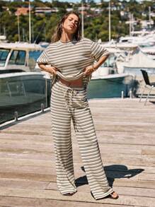 SHEIN VCAY Pantalones anchos de punto de cintura alta y pierna ancha para mujer, ropa de verano, ropa para el Día de San Valentín, ropa de vacaciones para mujer, ropa de playa para mujer, ropa de festival, romántica, bohemia, BOHO, dulce, ropa de rave de festival, ropa de vacaciones tropicales para mujer, carnaval