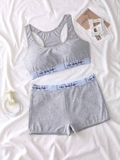 Set de 2 piezas de ropa interior gris con estilo deportivo juvenil