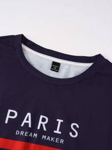 Manfinity Homme Maglietta casuale a maniche corte, oversize, con stampa di lettere e blocchi di colore, per uomo