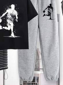 SHEIN Tween Boy Casual Minimalist Abstract Portrait Pattern Short Sleeve Top And Pants 2 Pieces Set, Suitable For Summer - Multicolor - View 4