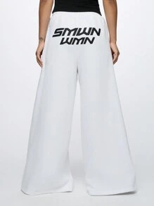 SUMWON WOMEN High Performance Wide Leg Lounge Track Pants SMWN WMNA Athletic Relaxed Fit Sports Bottoms Workout Gym Dance Training Winter Exercise Pants - White - View 1