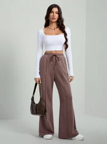 SHEIN Tall 女士棕色抽绳休闲直筒运动运动裤