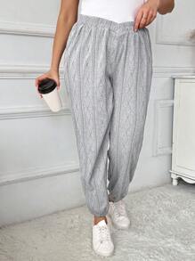 SHEIN LUNE 大码女式灰色休闲修身针织裤 - 灰色 - 查看 5