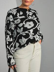 RueChic Stripe Detailed Plus Knitted Sweater - Black and White - View 4